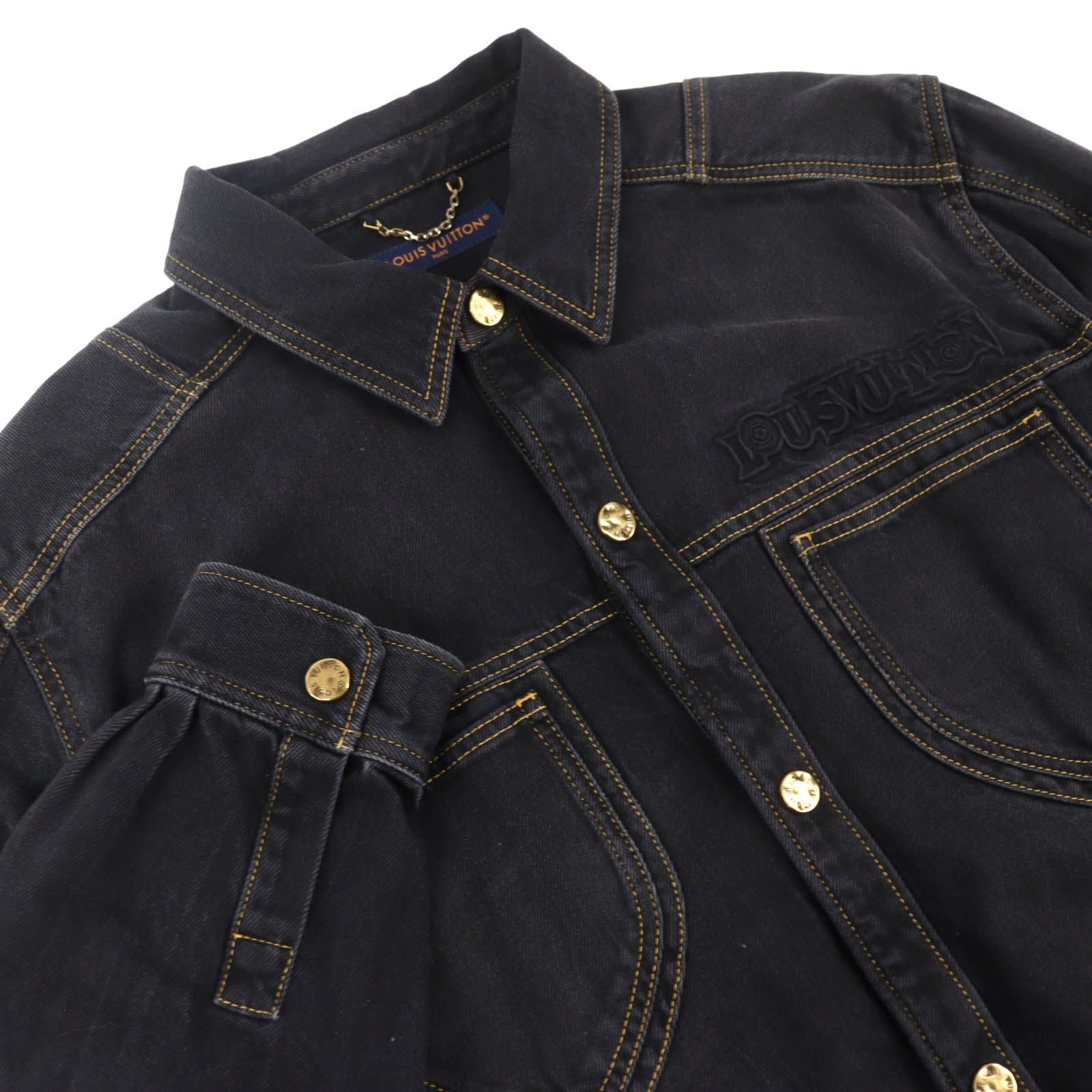 LOUIS VUITTON 23SS Logo Embroidery Gold Button Denim Work Jacket Black XXL