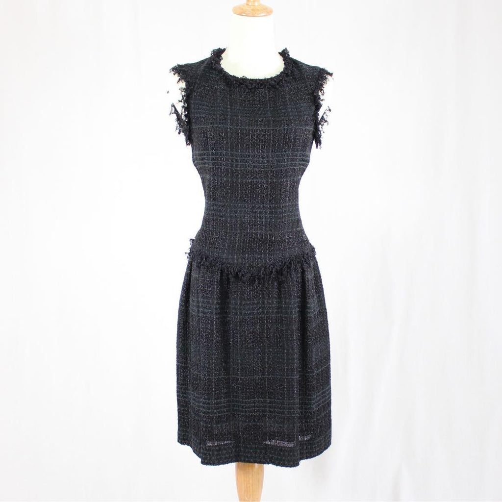 CHANEL 07P Tweed Fringe Dress with CC Mark — Size 34