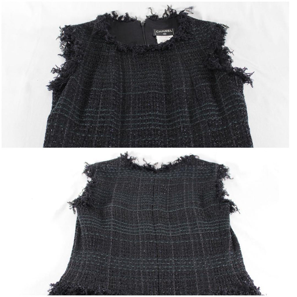 CHANEL 07P Tweed Fringe Dress with CC Mark — Size 34