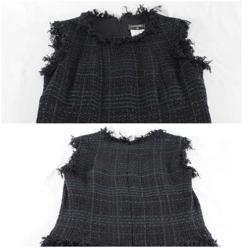 CHANEL 07P Tweed Fringe Dress with CC Mark — Size 34