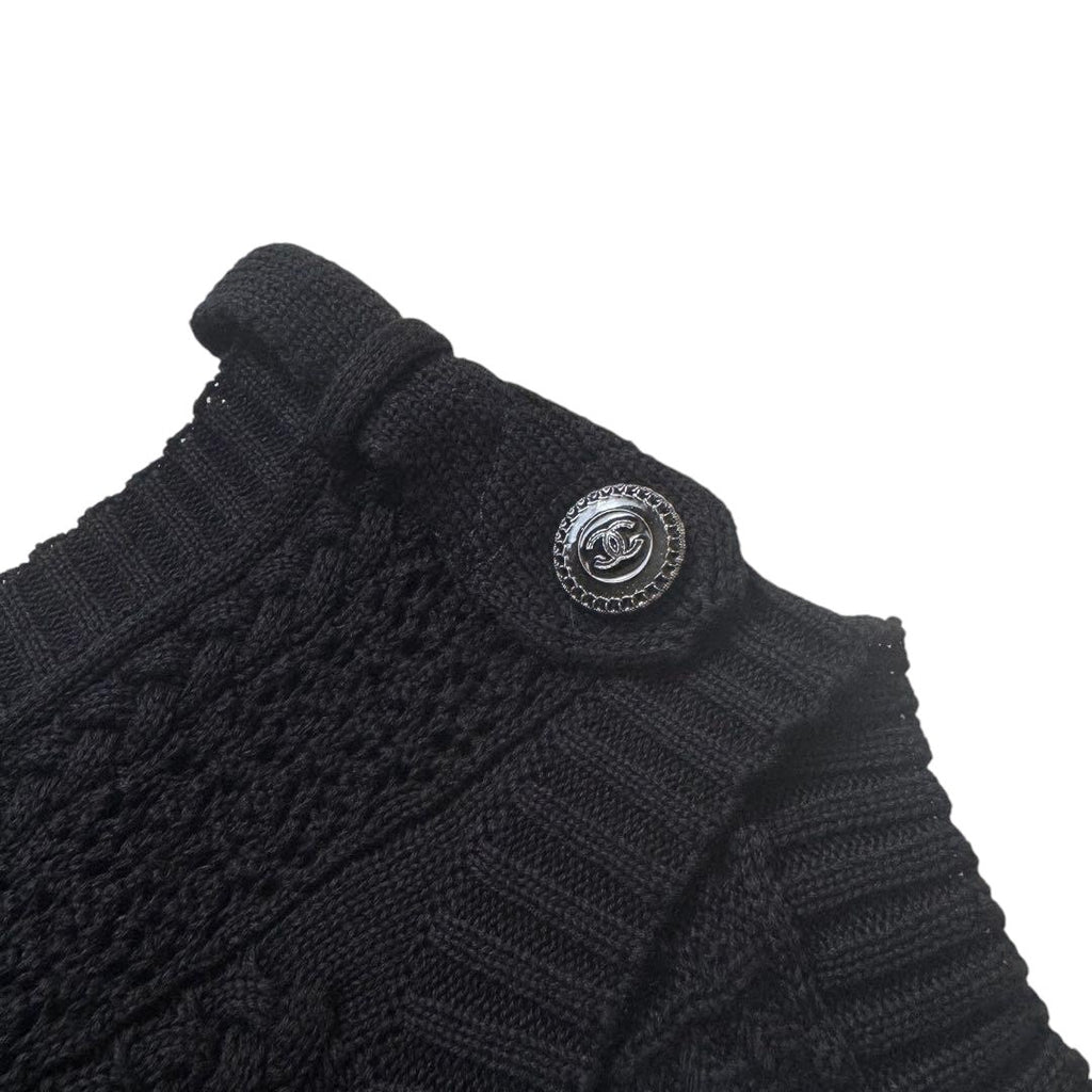 CHANEL Knit Cotton Dress — Black, CC Mark Silver Buttons, Size 34