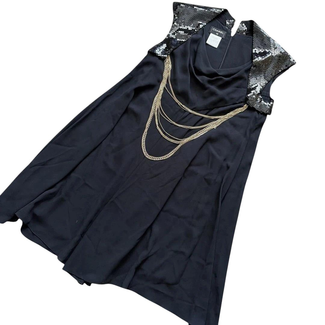 CHANEL Black Sequin Party Dress — Size 36