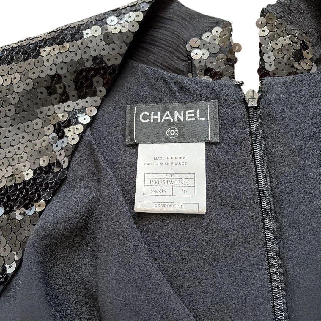 CHANEL Black Sequin Party Dress — Size 36