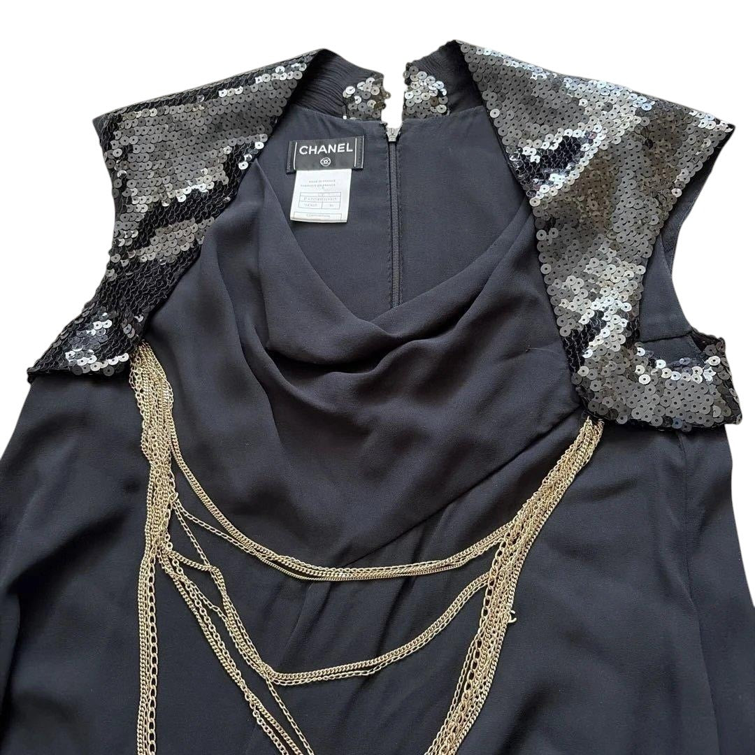 CHANEL Black Sequin Party Dress — Size 36
