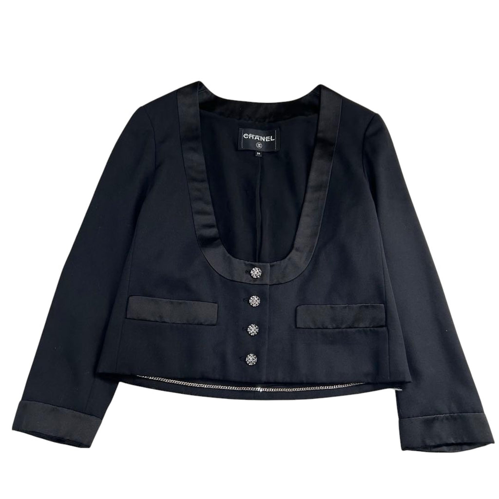CHANEL 2022 Tuxedo CC Mark Button Jacket Black Size 34