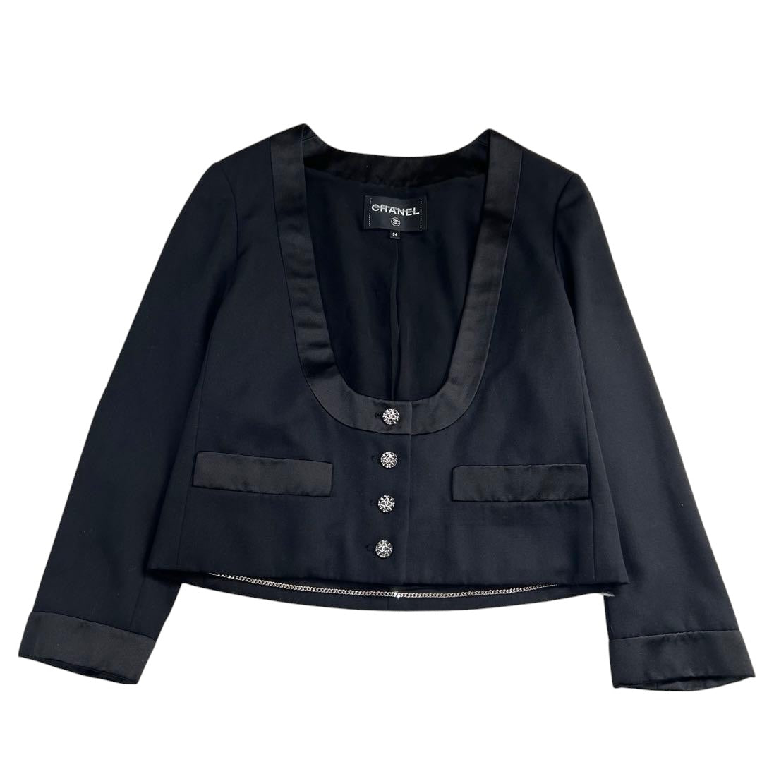 CHANEL 2022 Tuxedo CC Mark Button Jacket Black Size 34