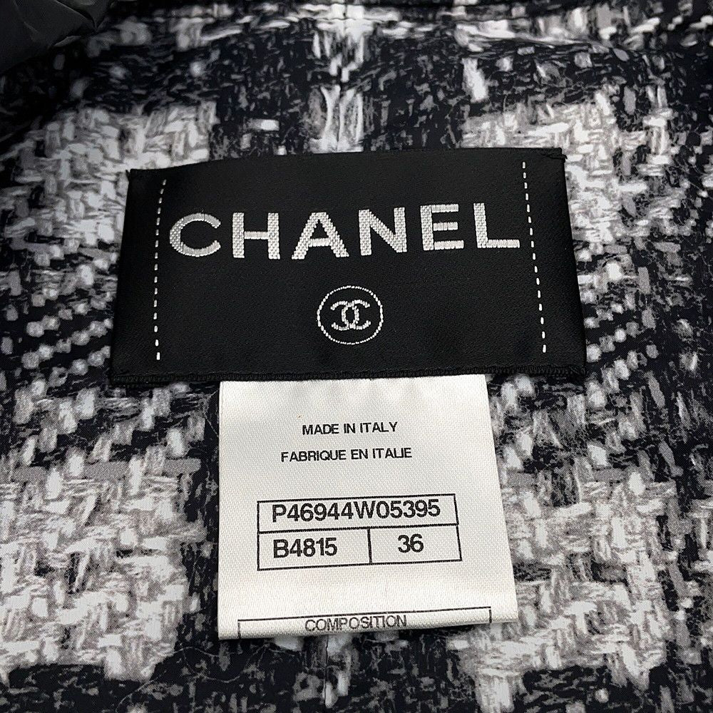 CHANEL Coco Button Collarless Quilted Down Jacket Size 36 — Good Condition