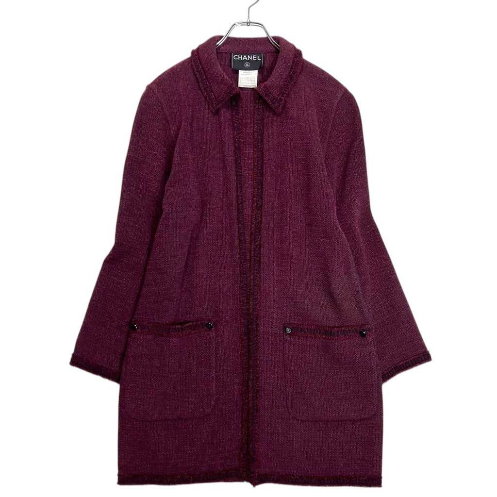 CHANEL Long Cardigan with CC Mark & Fringe — Bordeaux, Size 38