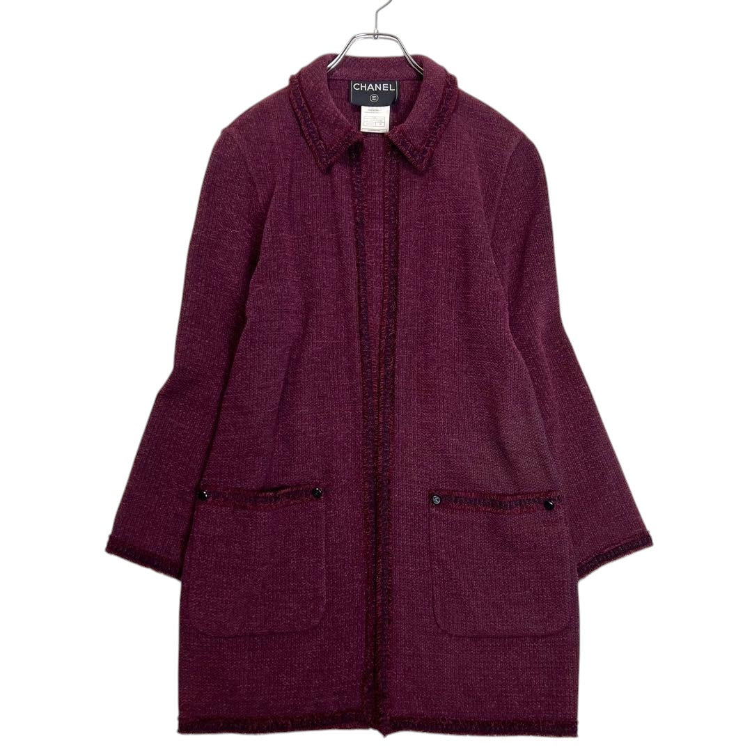 CHANEL Long Cardigan with CC Mark & Fringe — Bordeaux, Size 38