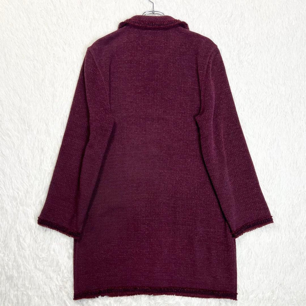 CHANEL Long Cardigan with CC Mark & Fringe — Bordeaux, Size 38