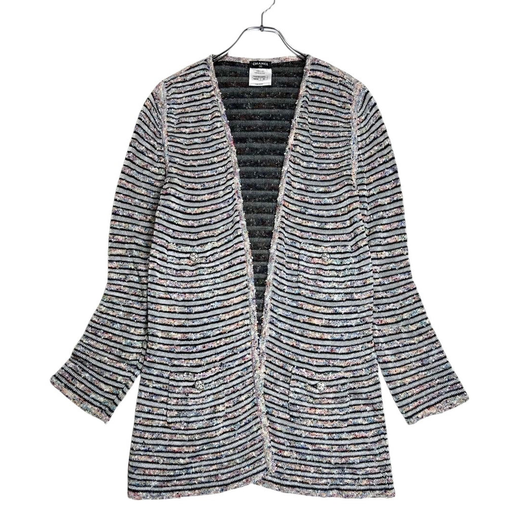 CHANEL Knit Cardigan — Mixed Tweed, CC Mark, Size 40