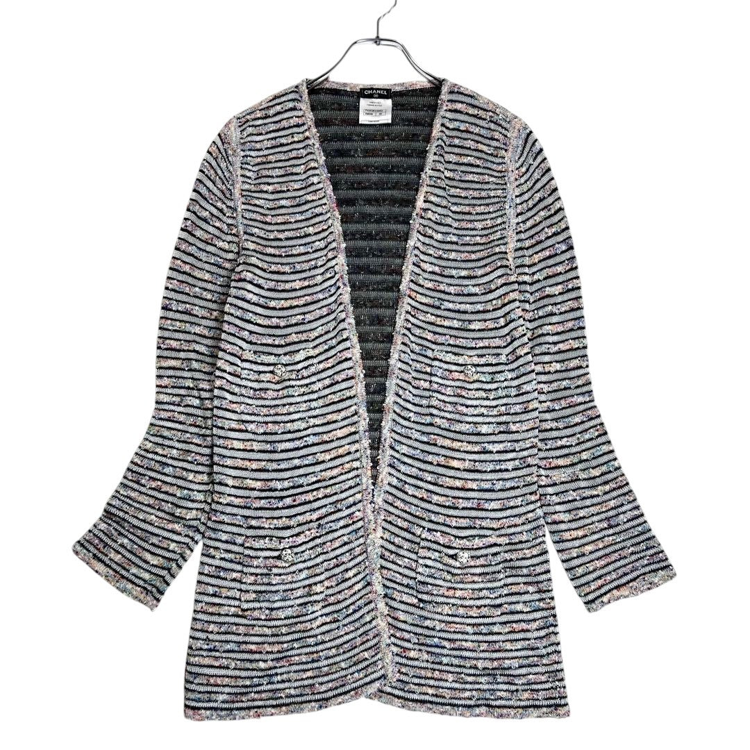 CHANEL Knit Cardigan — Mixed Tweed, CC Mark, Size 40