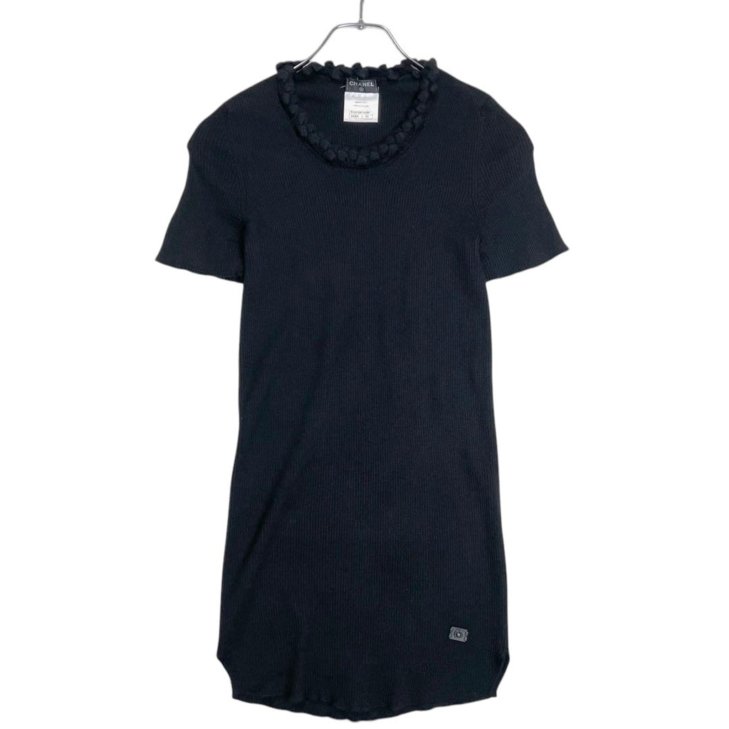 CHANEL Short Sleeve Cashmere Knit Tunic — Black, CC Mark, Size 40