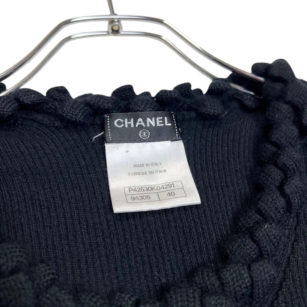 CHANEL Short Sleeve Cashmere Knit Tunic — Black, CC Mark, Size 40