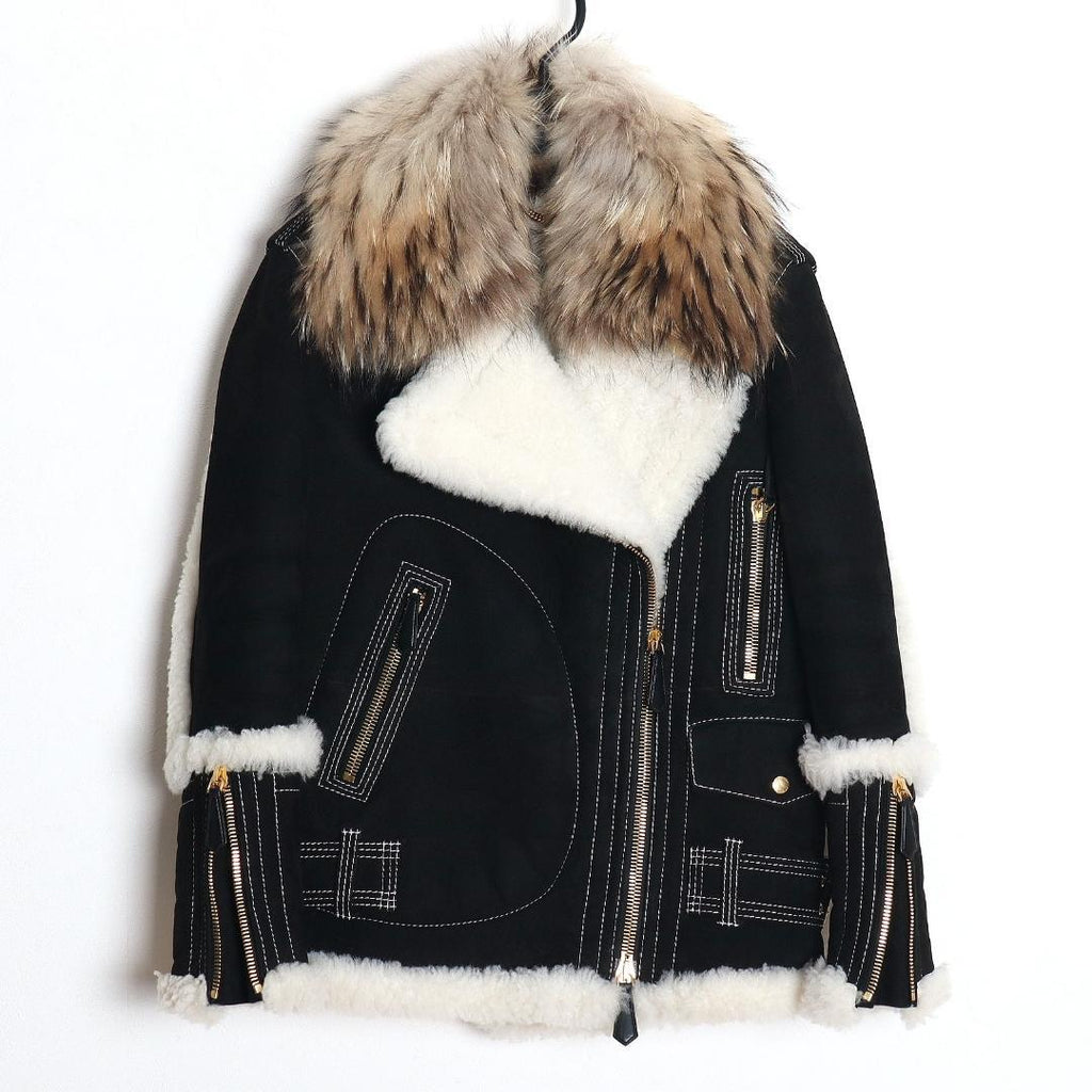 BURBERRY  Goat Suede Shearling Double Riders Jacket Size 32