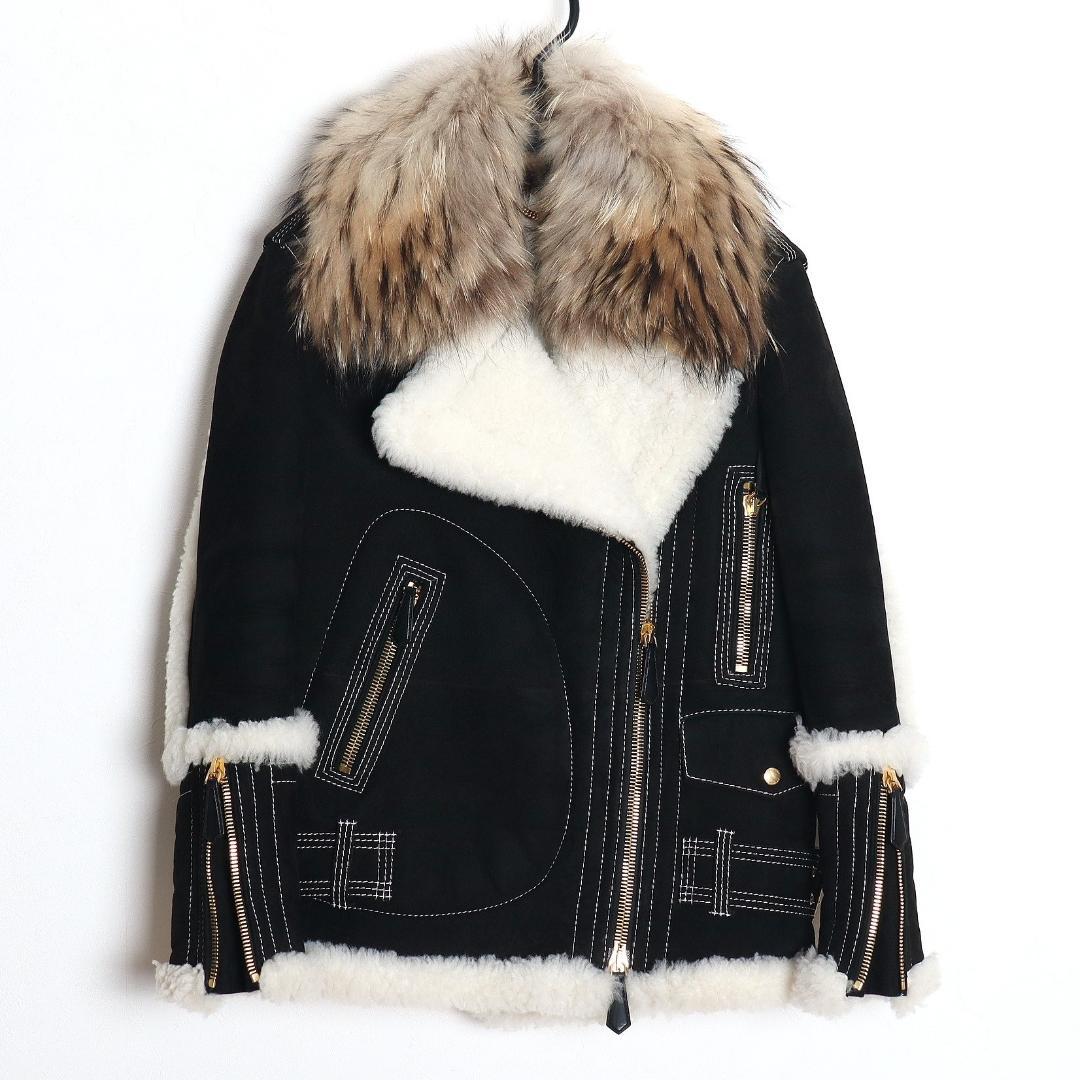 BURBERRY  Goat Suede Shearling Double Riders Jacket Size 32