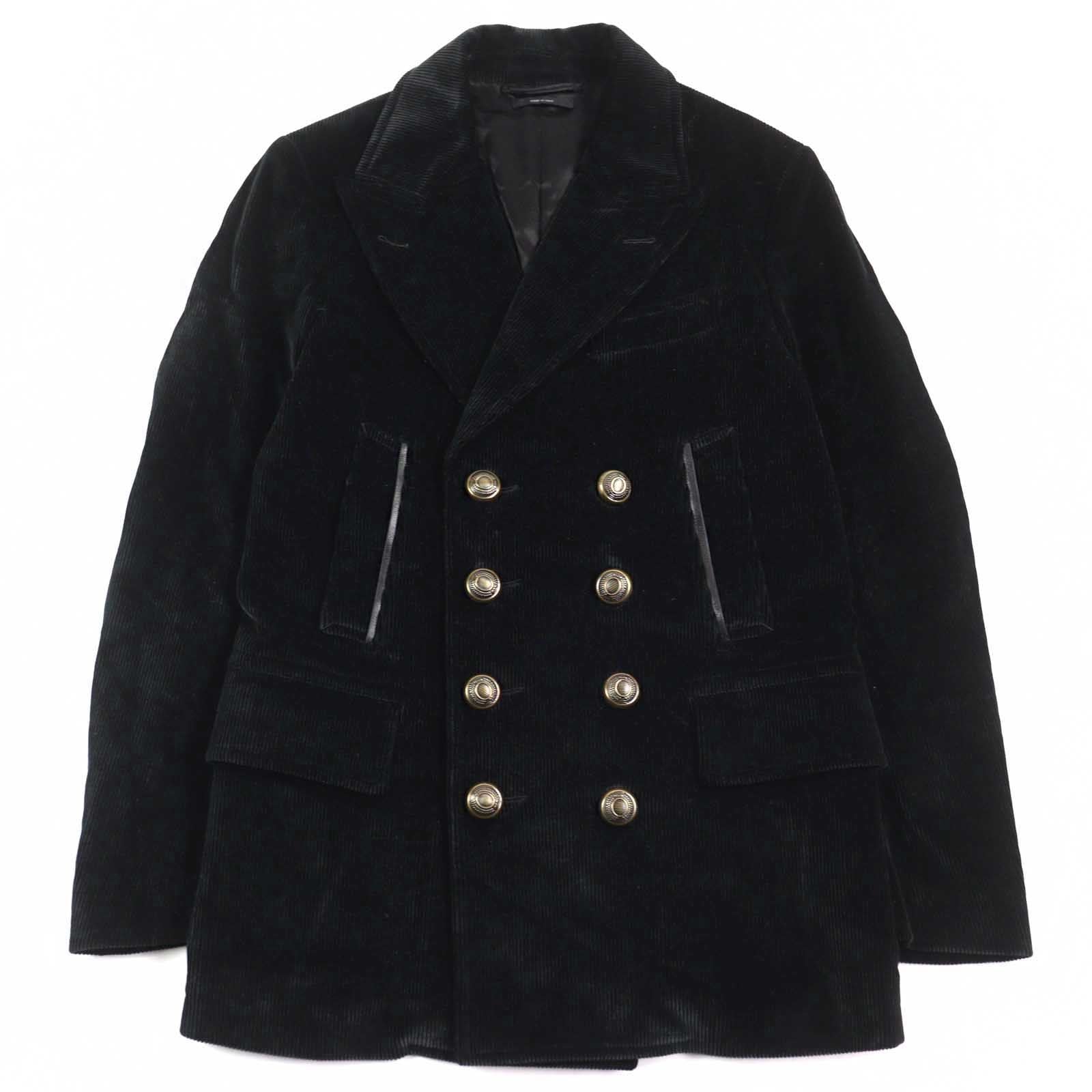 TOM FORD TFO719 Corduroy Leather-Trim Peaked Lapel Gold Button Double-Breasted Peacoat Size 46