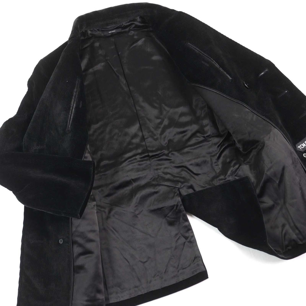 TOM FORD TFO719 Corduroy Leather-Trim Peaked Lapel Gold Button Double-Breasted Peacoat Size 46