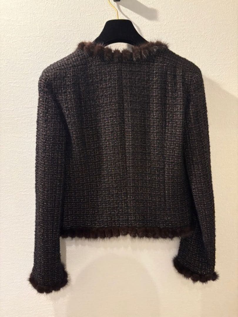 CHANEL Mink Fur Trim Collarless Jacket Size 38