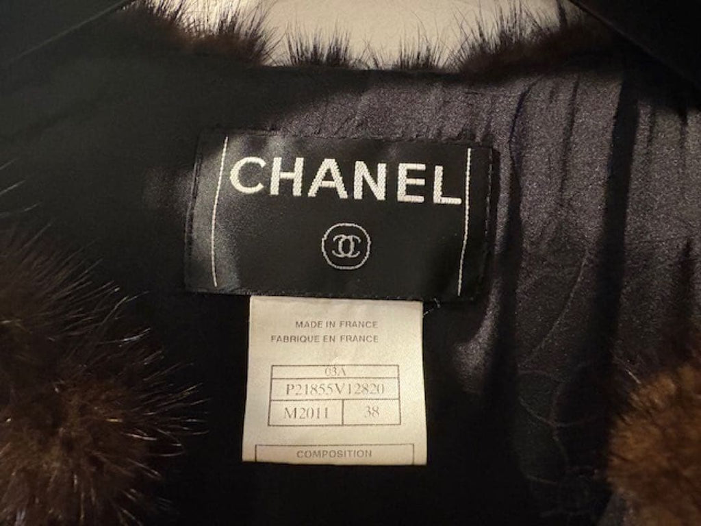 CHANEL Mink Fur Trim Collarless Jacket Size 38