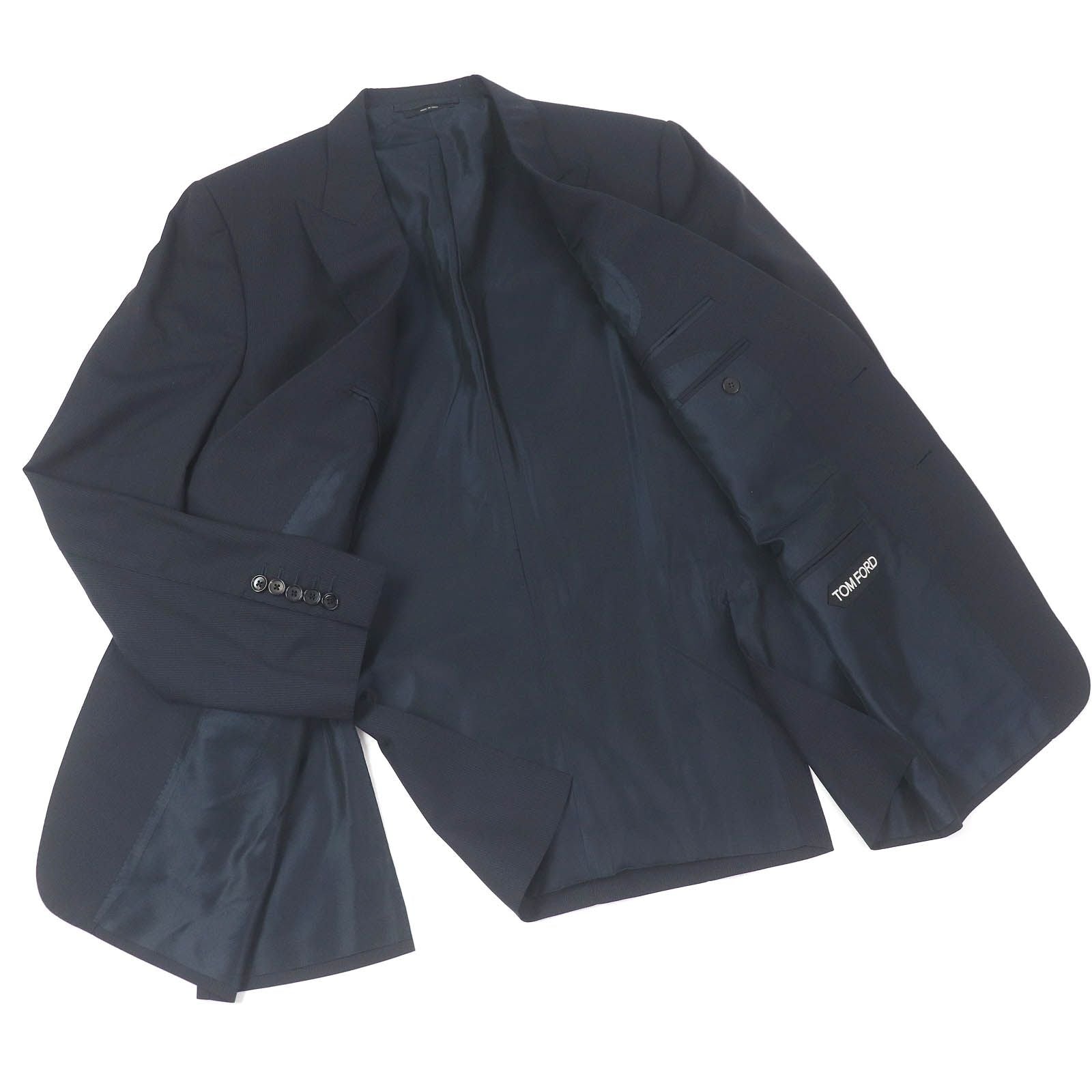 TOM FORD Wool Silk-Lined Stripe Peaked Lapel Single Suit / Dark Navy Size 56