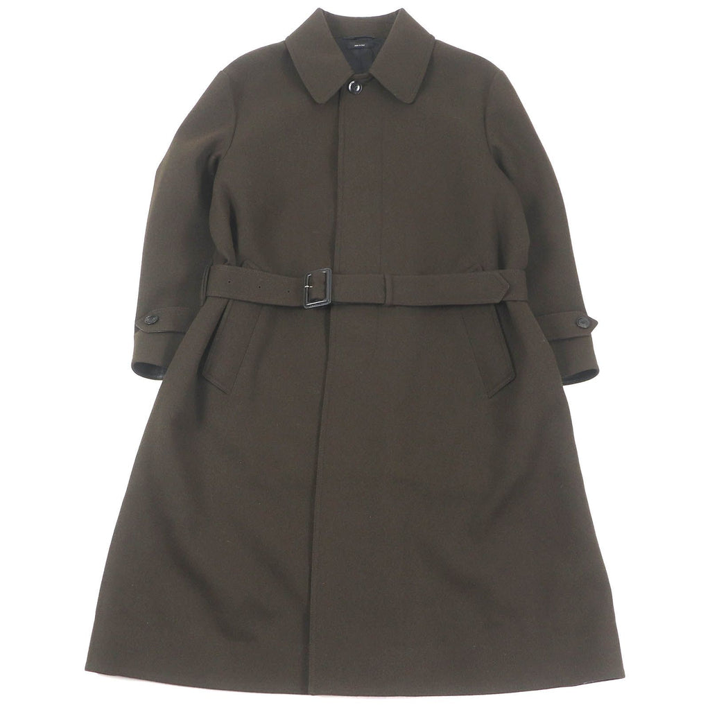 TOM FORD Leather Detail Fly-Front Belted Raglan Coat / Khaki Size 52