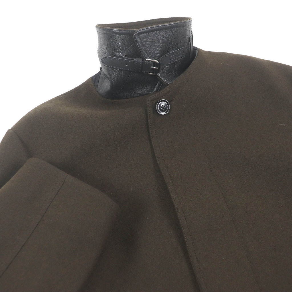 TOM FORD Leather Detail Fly-Front Belted Raglan Coat / Khaki Size 52