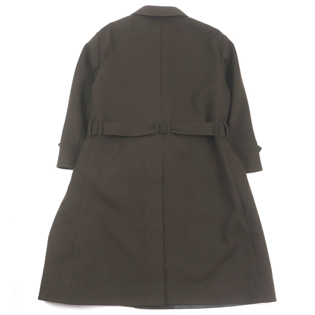 TOM FORD Leather Detail Fly-Front Belted Raglan Coat / Khaki Size 52
