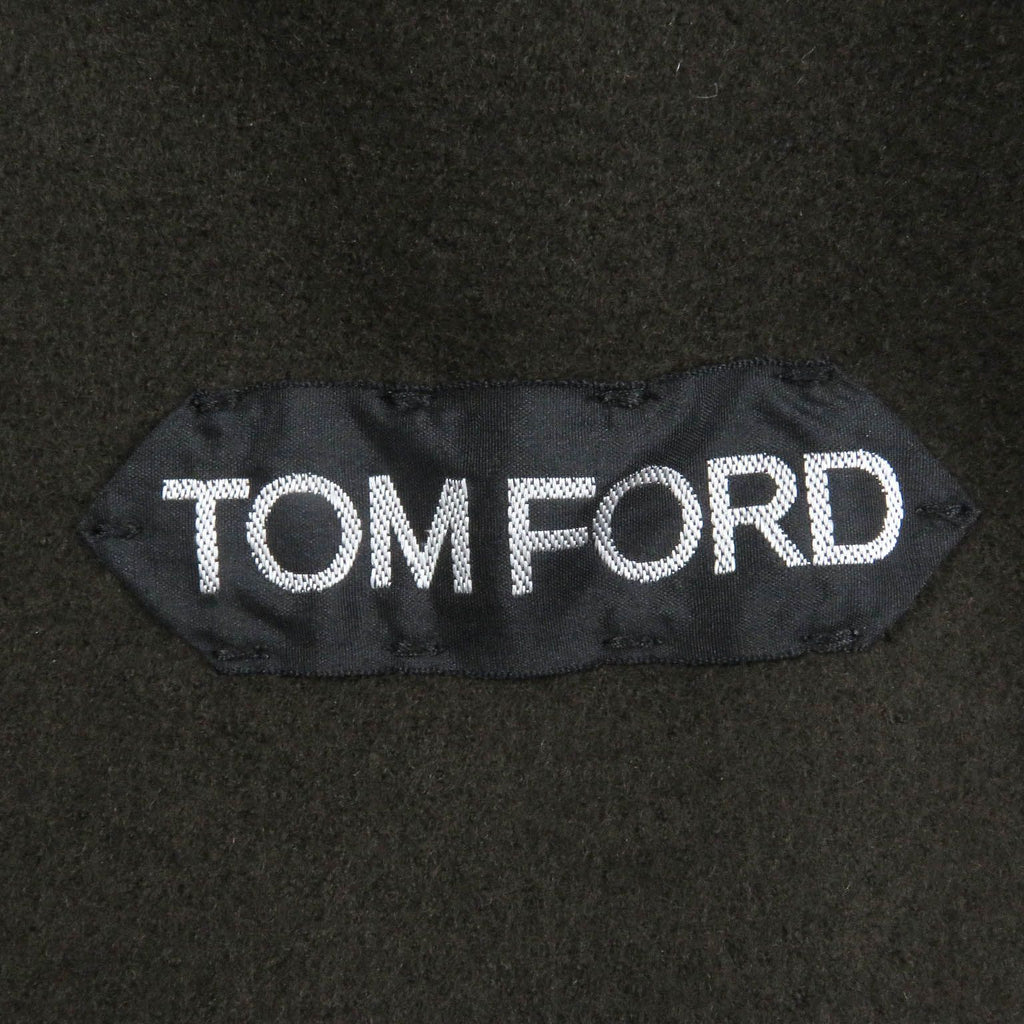 TOM FORD Leather Detail Fly-Front Belted Raglan Coat / Khaki Size 52