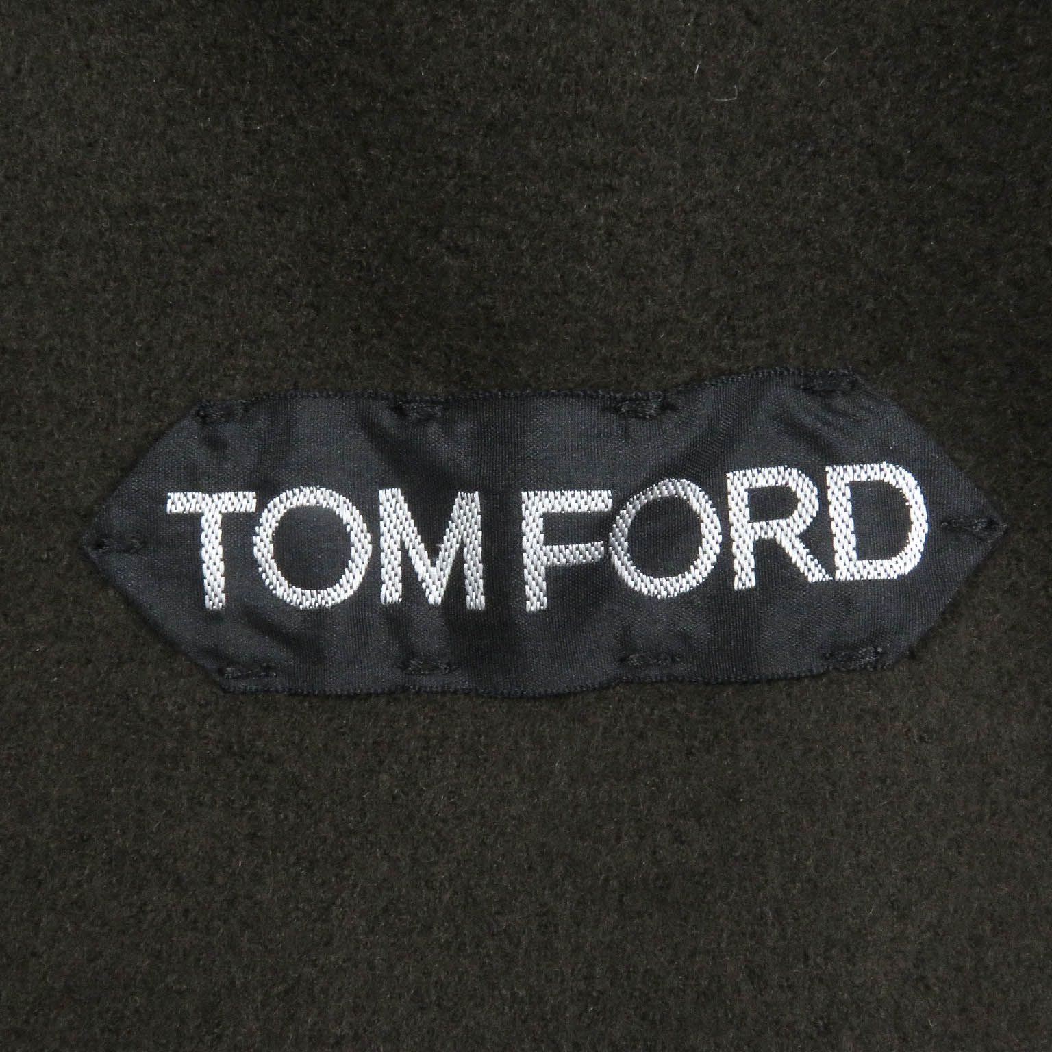 TOM FORD Leather Detail Fly-Front Belted Raglan Coat / Khaki Size 52