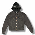 CELINE Hood Logo Print Trucker Jacket / Black Denim Size S