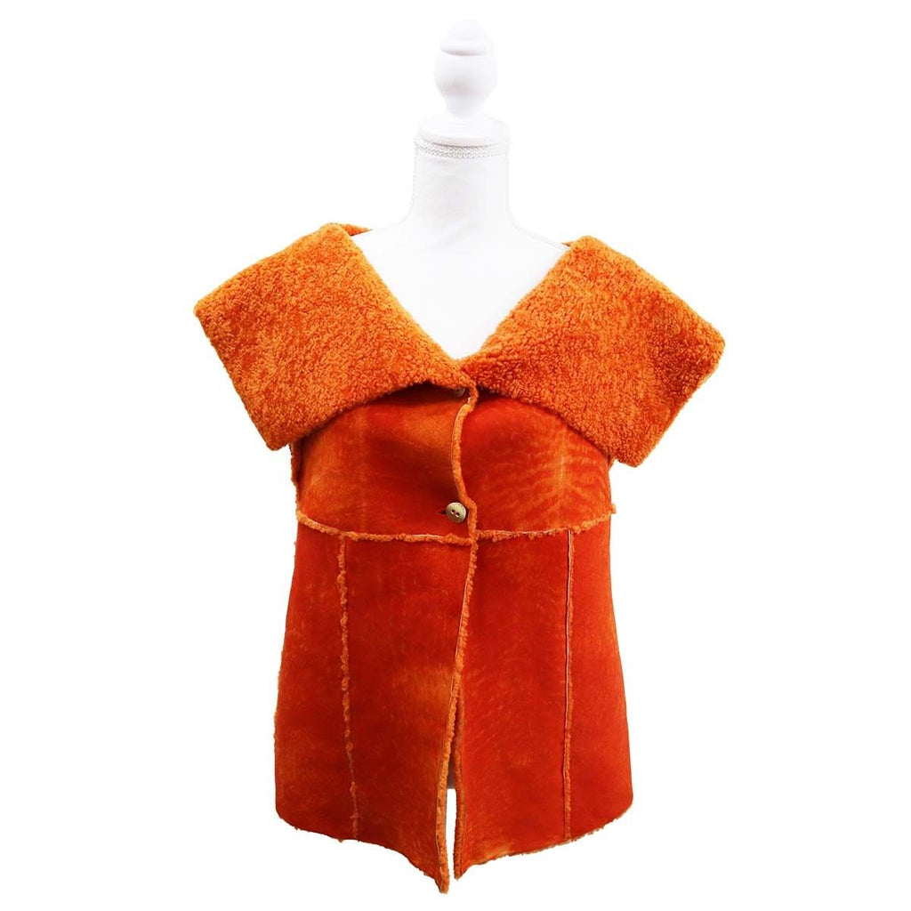 CHANEL Mouton Vest Gilet Orange Size 40