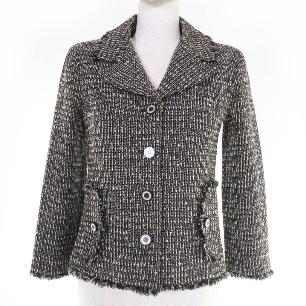 CHANEL Vintage 03A Wool Wood Shell Logo Button Tweed Jacket Brown Size 34