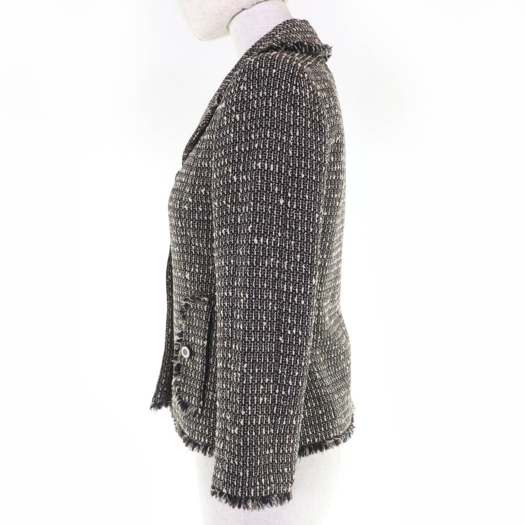 CHANEL Vintage 03A Wool Wood Shell Logo Button Tweed Jacket Brown Size 34