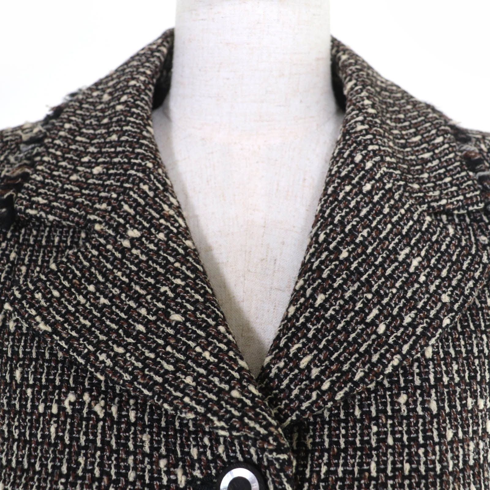 CHANEL Vintage 03A Wool Wood Shell Logo Button Tweed Jacket Brown Size 34