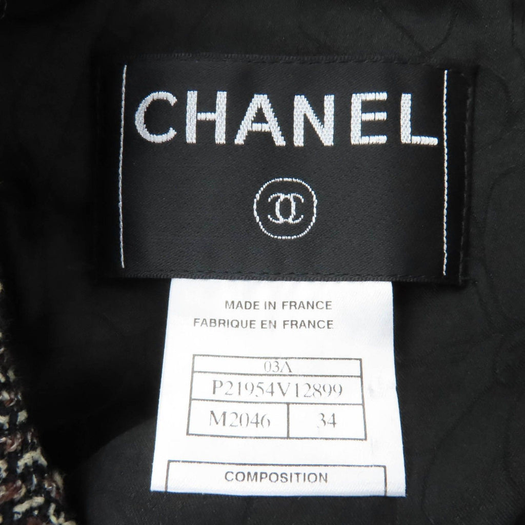 CHANEL Vintage 03A Wool Wood Shell Logo Button Tweed Jacket Brown Size 34
