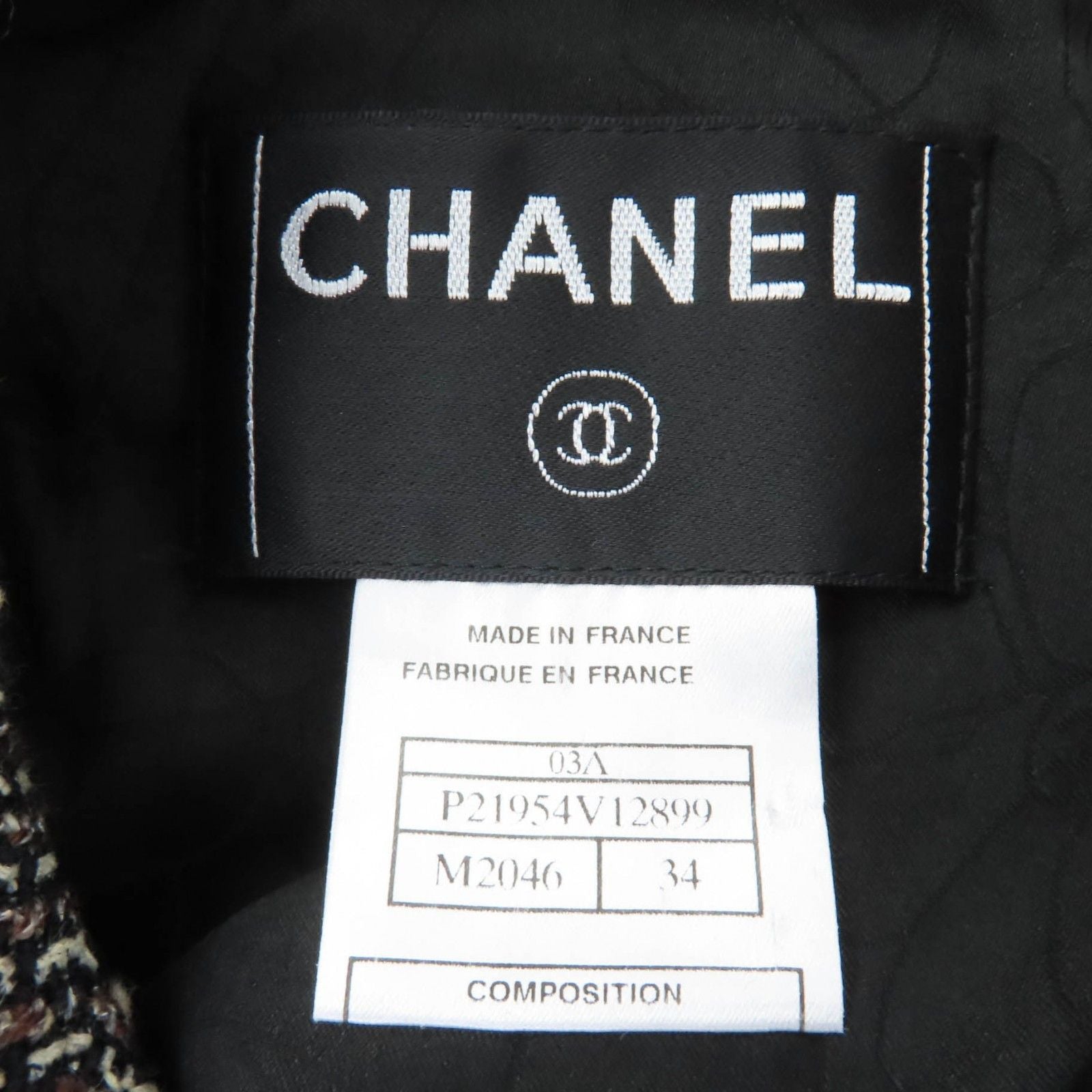 CHANEL Vintage 03A Wool Wood Shell Logo Button Tweed Jacket Brown Size 34