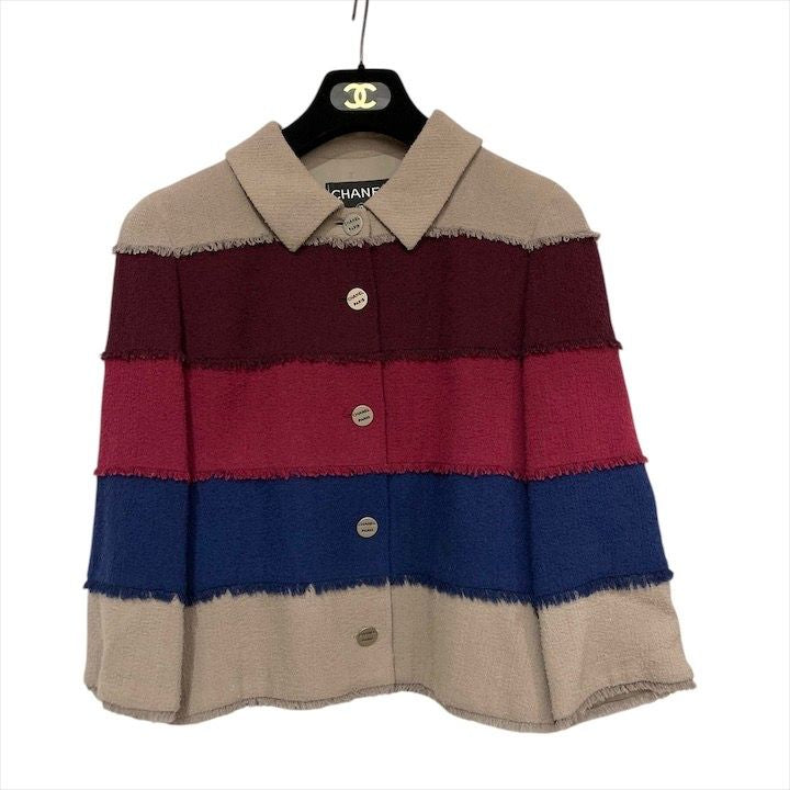 CHANEL 00C Logo Button Block Colour Border Wool Blend Jacket Size 36