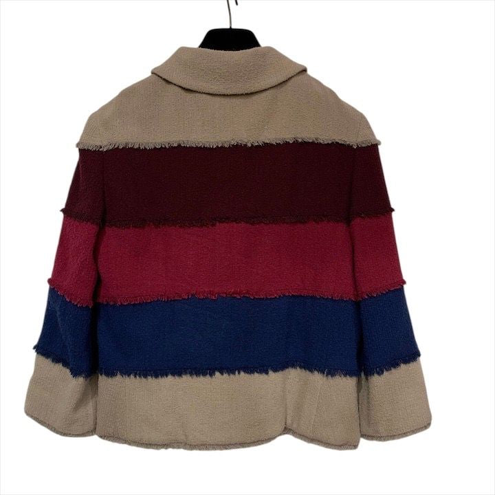 CHANEL 00C Logo Button Block Colour Border Wool Blend Jacket Size 36