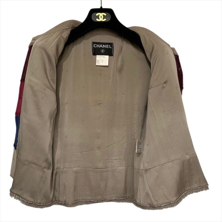 CHANEL 00C Logo Button Block Colour Border Wool Blend Jacket Size 36