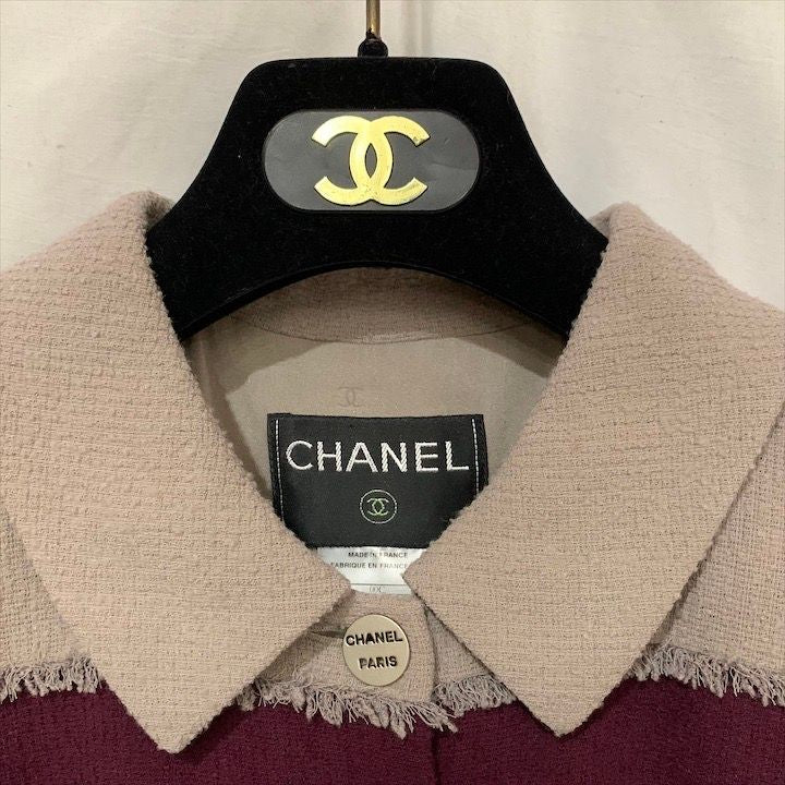 CHANEL 00C Logo Button Block Colour Border Wool Blend Jacket Size 36