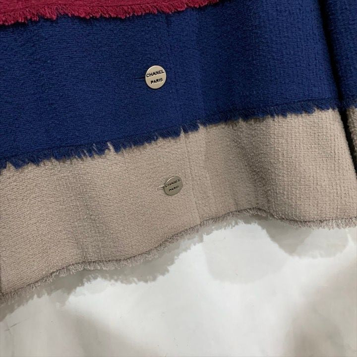 CHANEL 00C Logo Button Block Colour Border Wool Blend Jacket Size 36