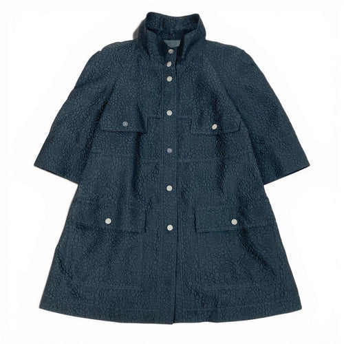 CHANEL 2014 Camellia CC Stand Collar Jacket Coat Navy Size 38