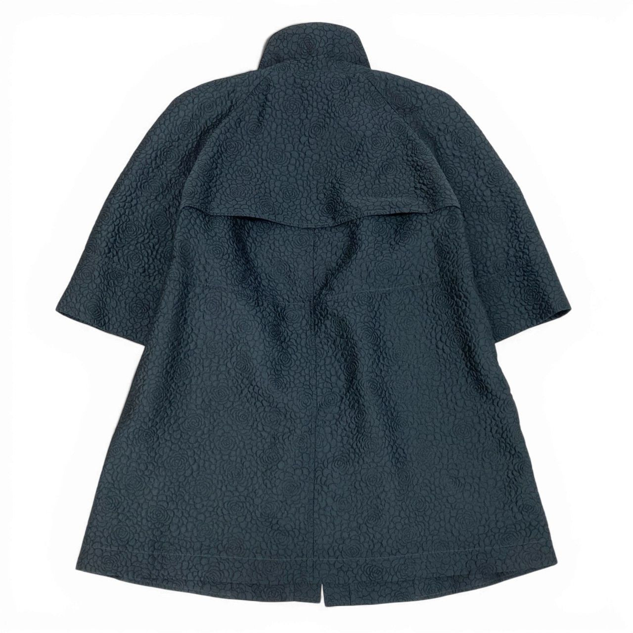 CHANEL 2014 Camellia CC Stand Collar Jacket Coat Navy Size 38