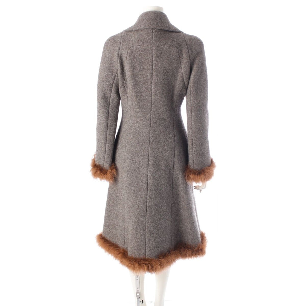 CHANEL Vintage 97A Wool Fur Trim Long Coat Grey Size 38