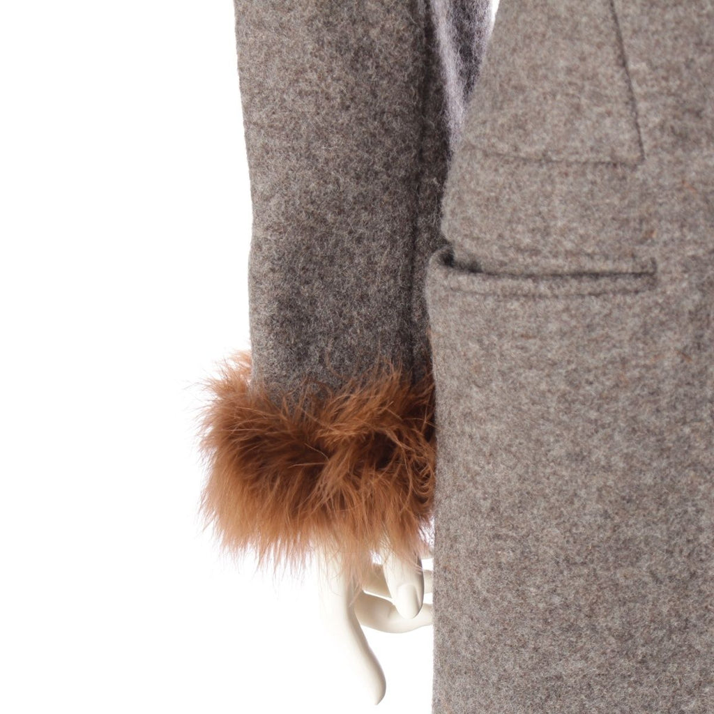 CHANEL Vintage 97A Wool Fur Trim Long Coat Grey Size 38