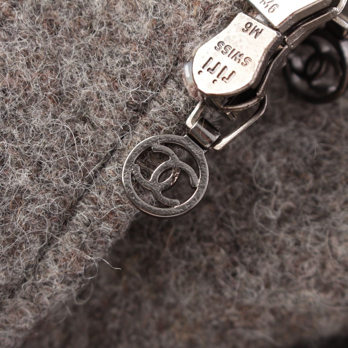 CHANEL Vintage 97A Wool Fur Trim Long Coat Grey Size 38