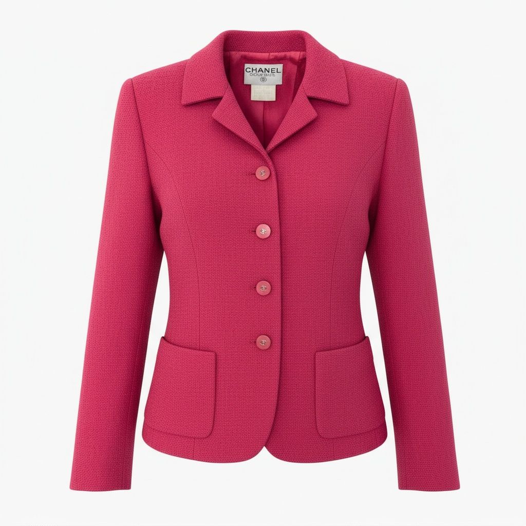 CHANEL Vintage 1996 Tweed Jacket COCO Button Pink Size 38