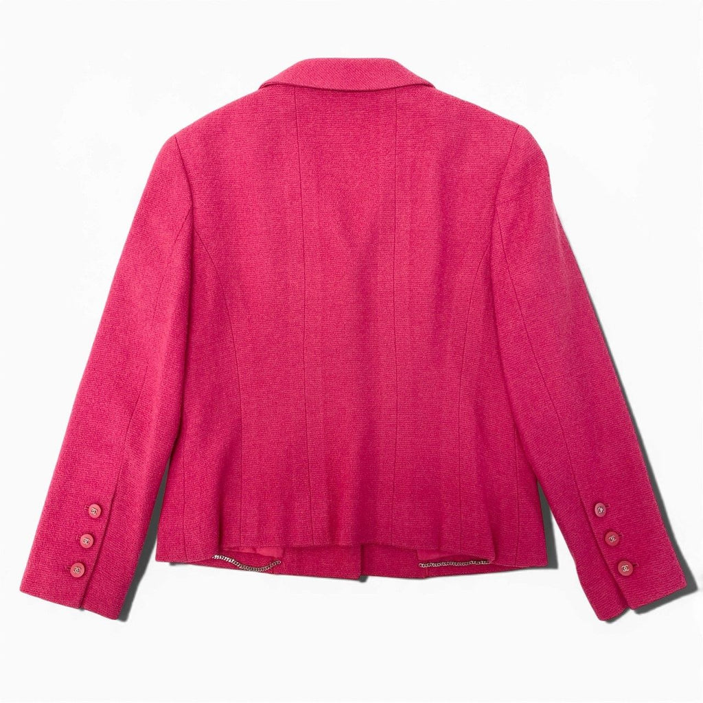 CHANEL Vintage 1996 Tweed Jacket COCO Button Pink Size 38