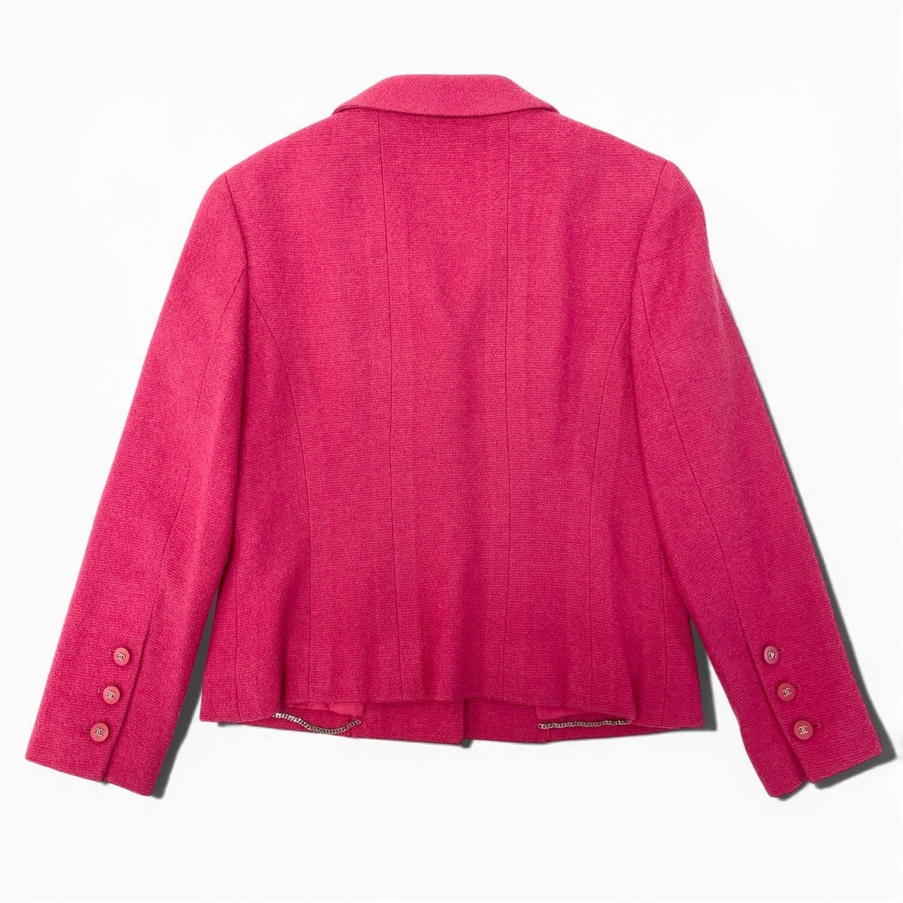 CHANEL Vintage 1996 Tweed Jacket COCO Button Pink Size 38